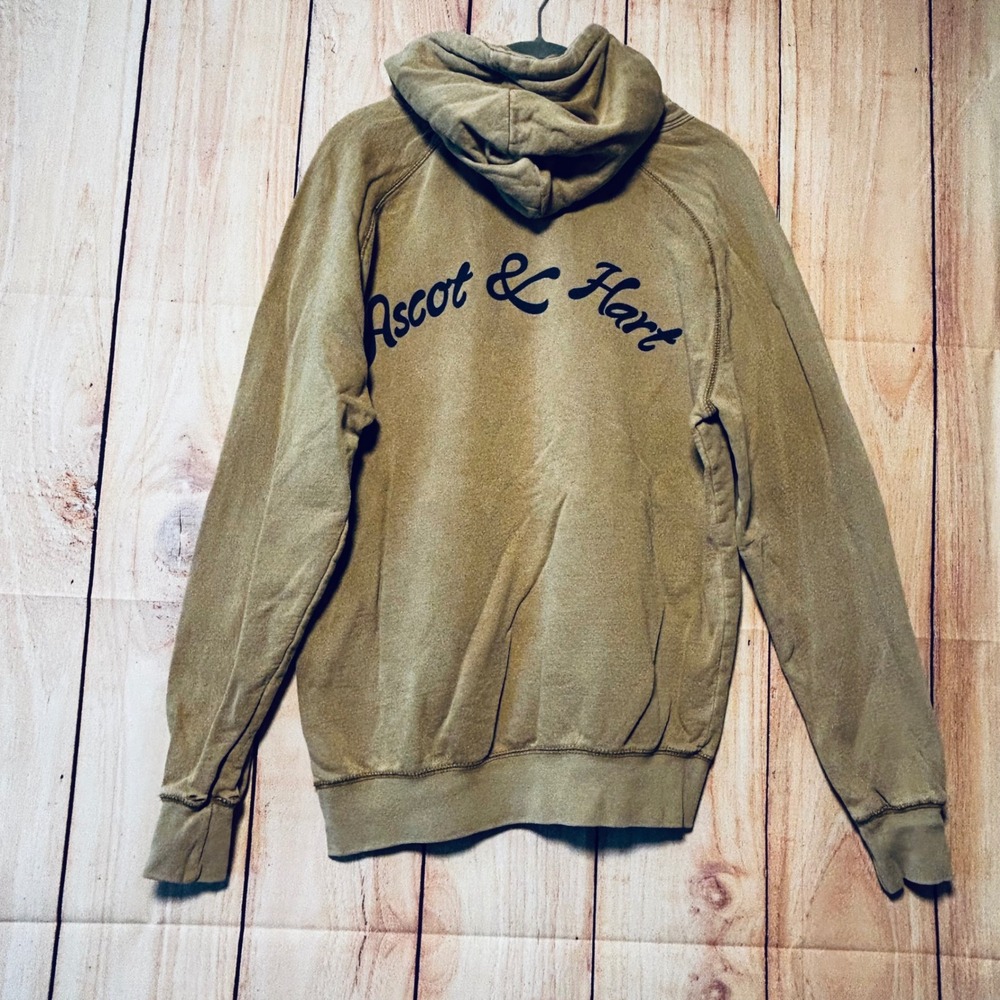 Ascot & Hart Hoodie Women Small Tan Graphic Pullover Streetwear Retro Sweatshirt
